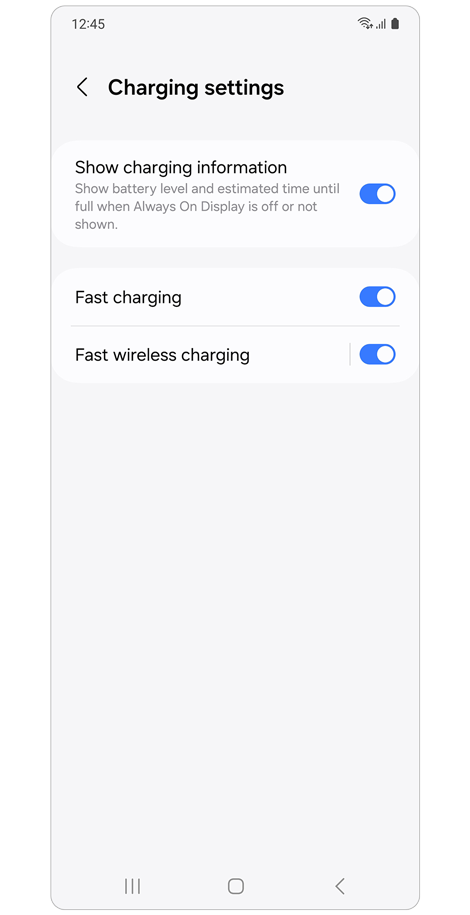 Charging settings screen