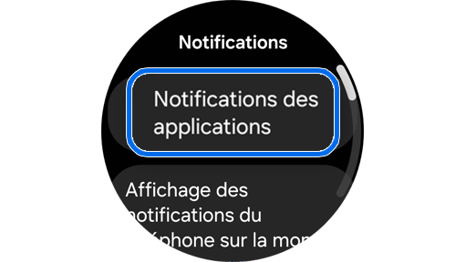 Écran d'accueil du menu des notifications sur une Galaxy Watch.