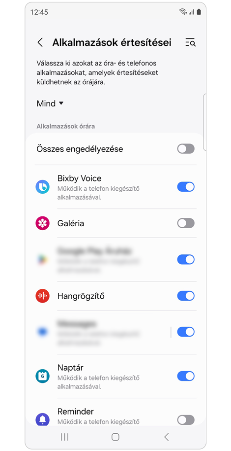 Alkalmazások listája az Alkalmazások értesítései pontban.
