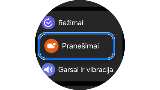 Nustatymų pradžios ekranas.