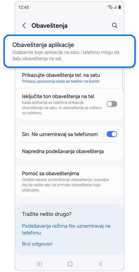Ekran obaveštenja sata.