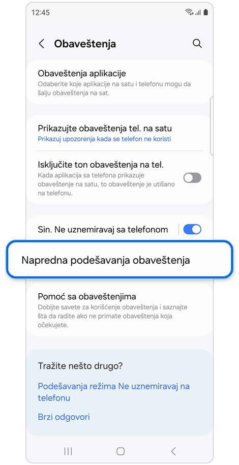 Ekran obaveštenja sata.