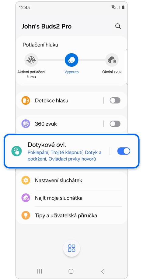 Domovská obrazovka Galaxy Wearable