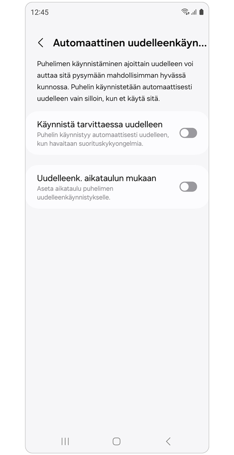 Automaattinen uudelleenkäynnistysasetukset.