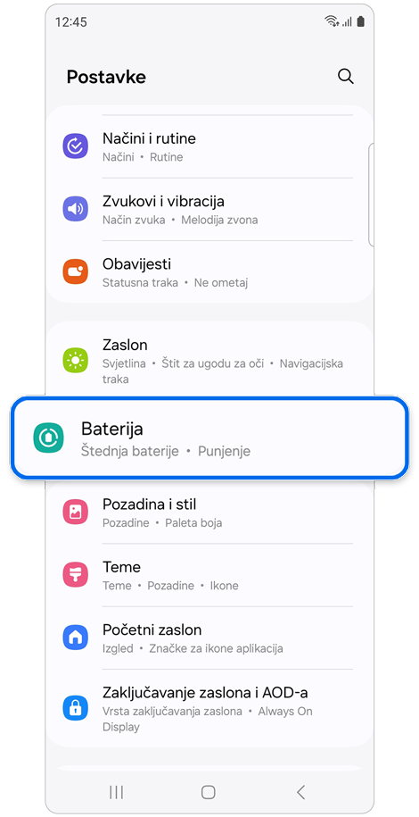 Postavke početni zaslon.