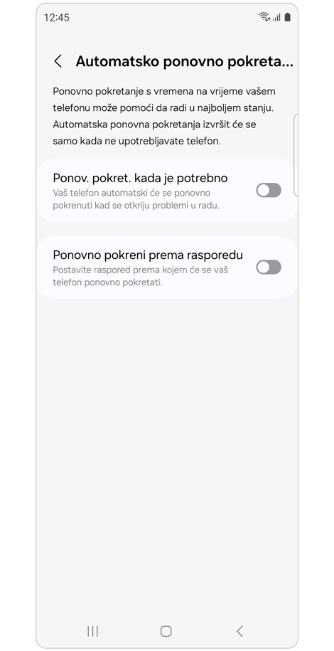 Automatsko ponovno pokretanje postavke.