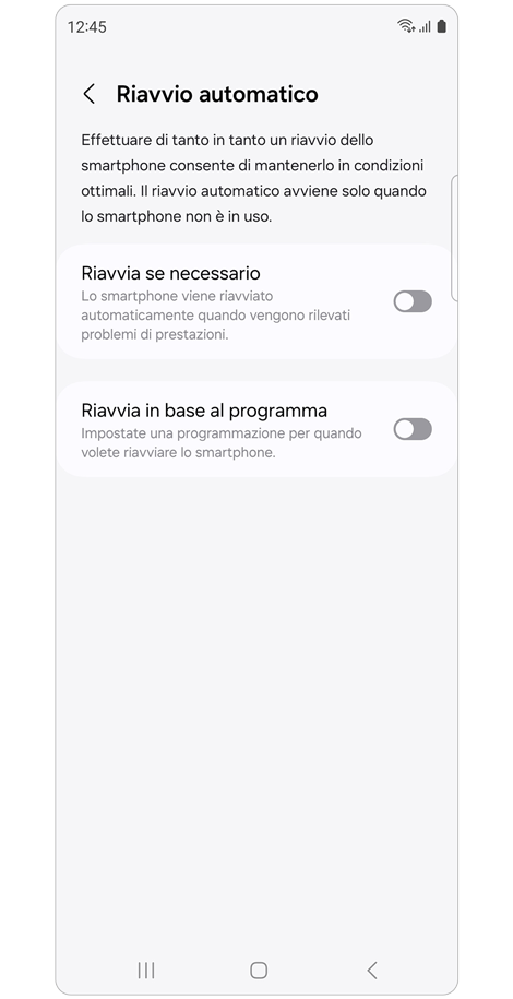 Impostazioni di Riavvio automatico.