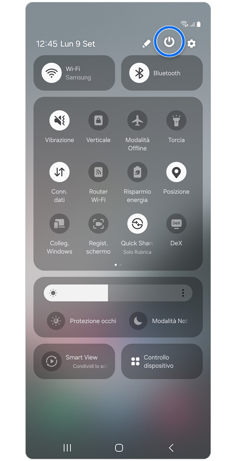 Pannello rapido di Samsung Galaxy.