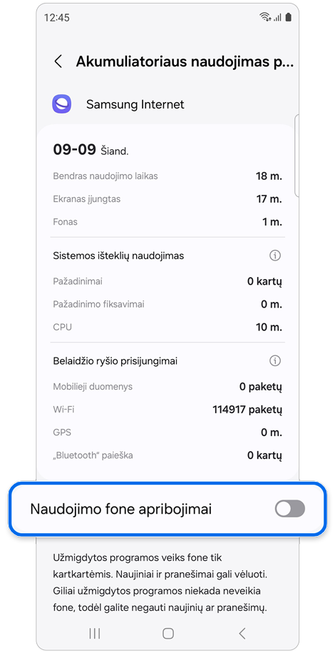 Informacija apie akumuliatoriaus naudojimą.