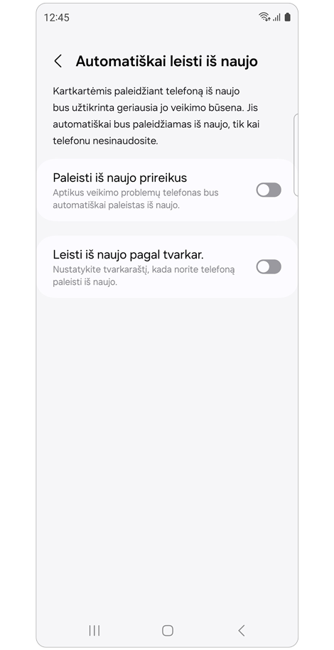 Funkcijos „Automatiškai leisti iš naujo“ nustatymai.