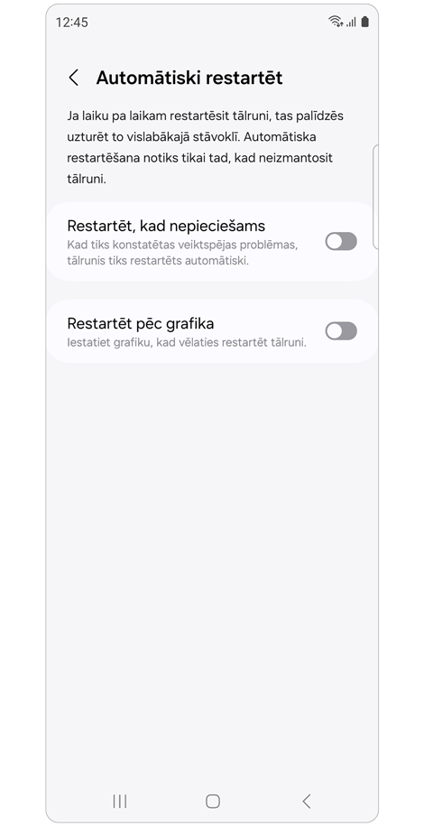 Funkcijas Automātiski restartēt iestatījumi.