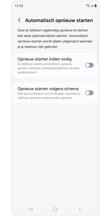 Automatisch opnieuw opstarten instellingen.