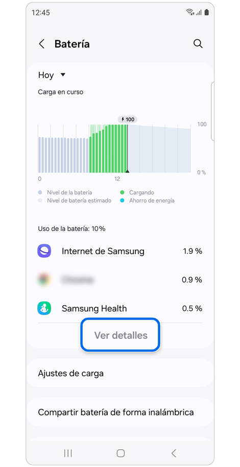 Pantalla de ajustes de la batería.