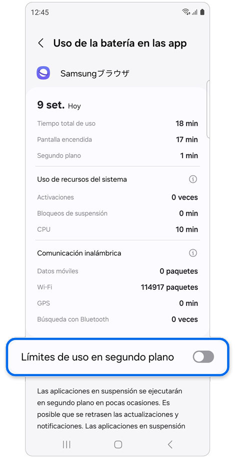 Información sobre el uso de la batería.