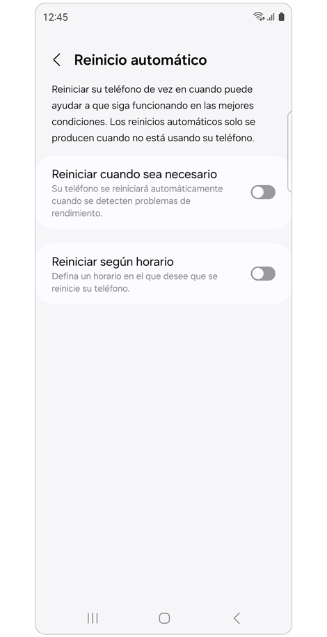 Ajustes de reinicio automático.