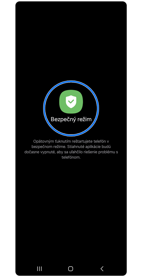 Obrazovka funkcie Bezpečný režim.