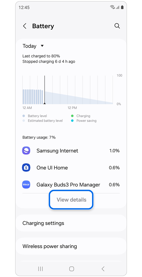 Battery settings screen.
