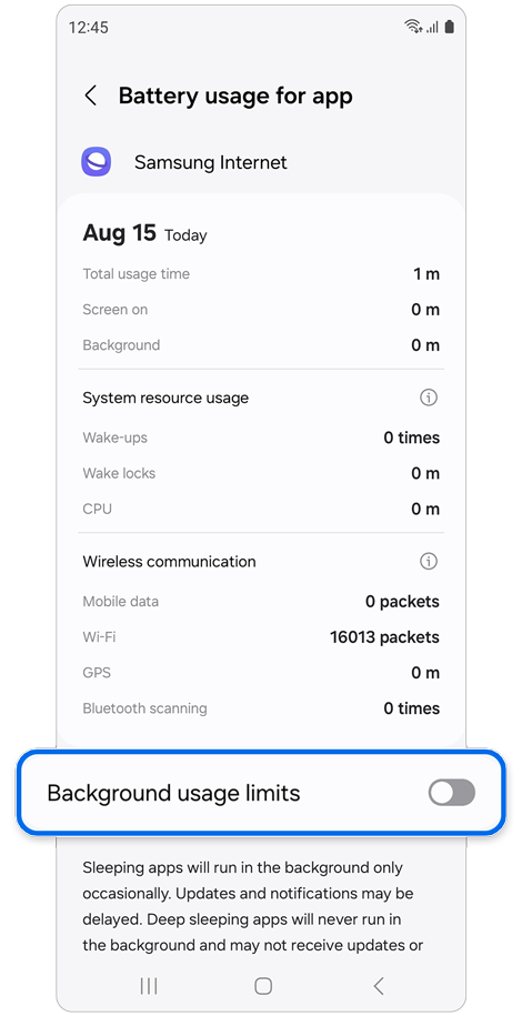 Battery usage information.