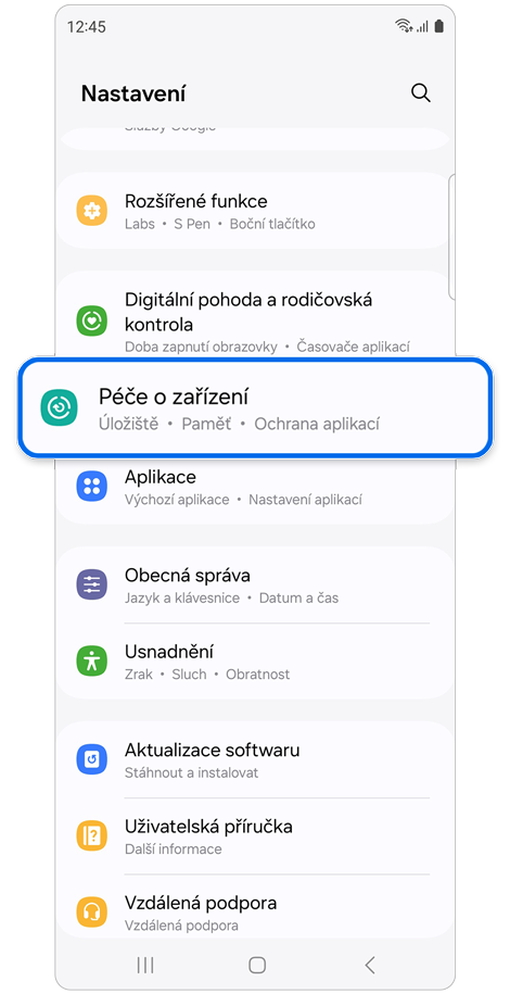 Domovská obrazovka Nastavení
