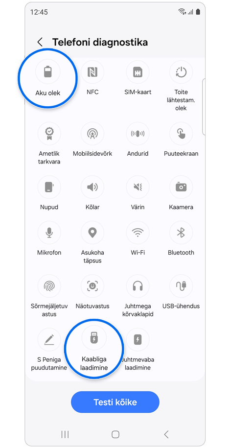Telefoni diagnostika ekraan