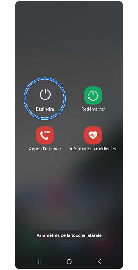 Menu permettant d’éteindre ou de redémarrer un Samsung Galaxy