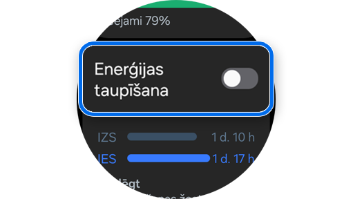 Galaxy Watch funkcija Enerģijas taupīšana.