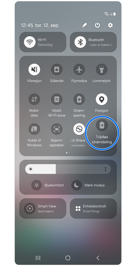 Hurtigpanel på Samsung Galaxy.