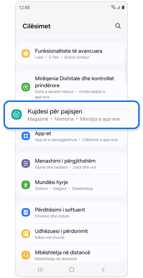 Ekrani kryesor Cilësimet
