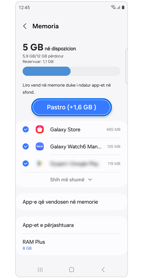 Ekrani i menaxhimit të memories së pajisjes