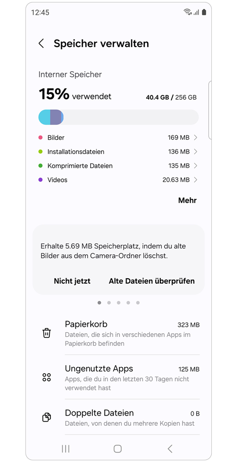 Bildschirm zur Speicherplatzverwaltung