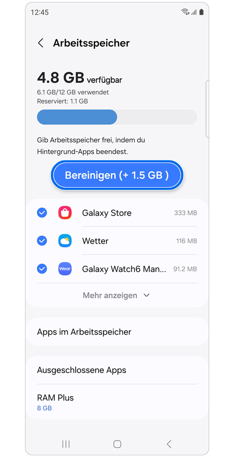 Bildschirm zur Arbeitsspeicherverwaltung