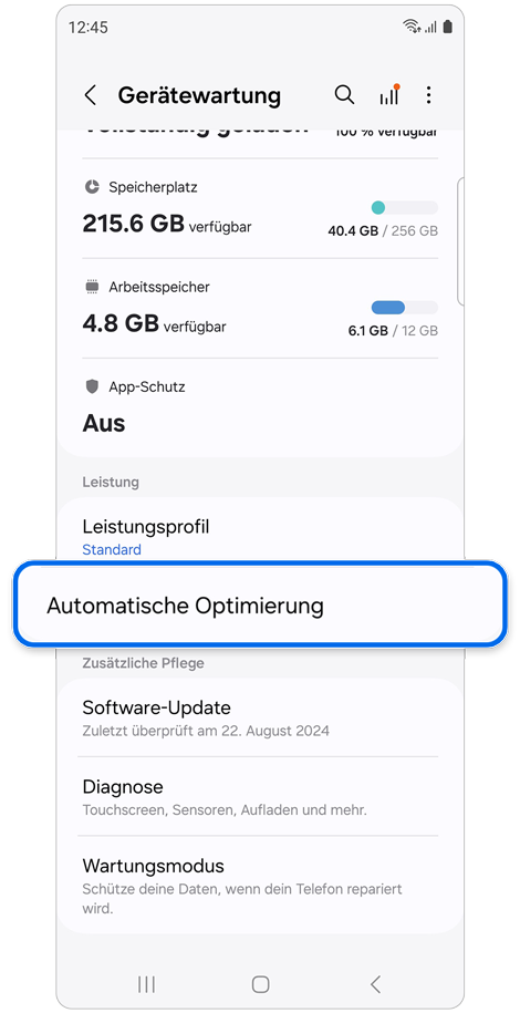 Einstellungen im Bildschirm „Gerätewartung“
