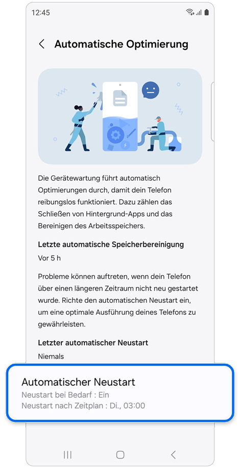 Einstellungen im Bildschirm „Automatische Optimierung“