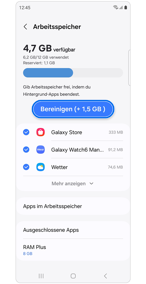 Bildschirm zur Arbeitsspeicherverwaltung