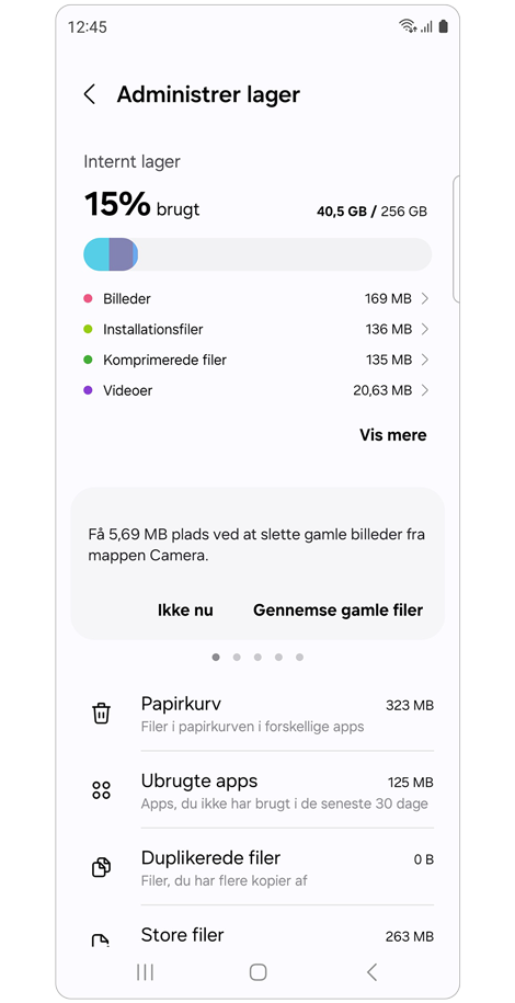 Enhedens skærm for lagring
