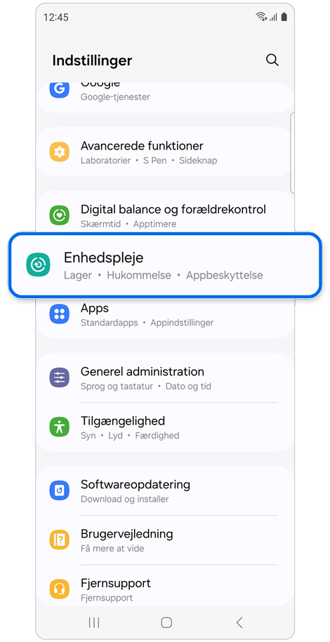 Startskærmenr indstillinger