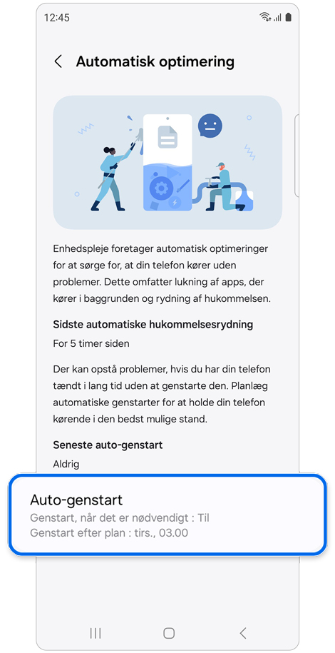 Indstillingsskærm for automatisk optimering