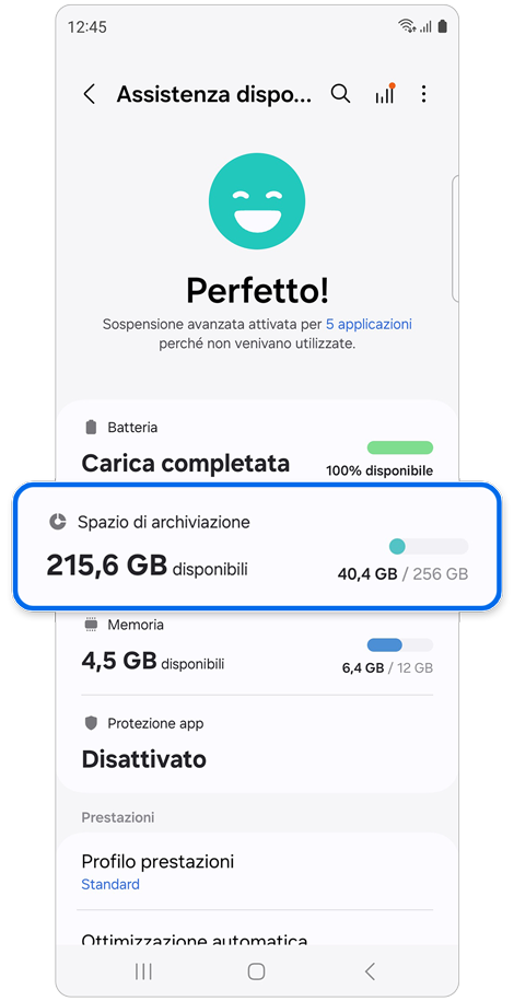 Schermata delle impostazioni di Assistenza dispositivo