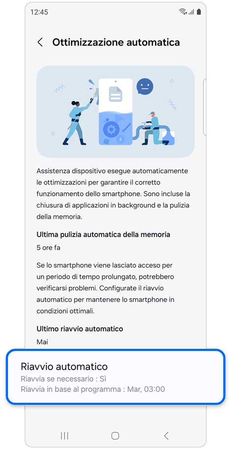 Schermata delle impostazioni di Ottimizzazione automatica