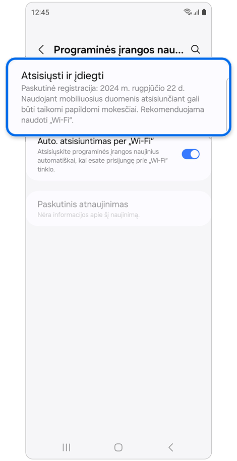 Programinės įrangos naujinio ekranas
