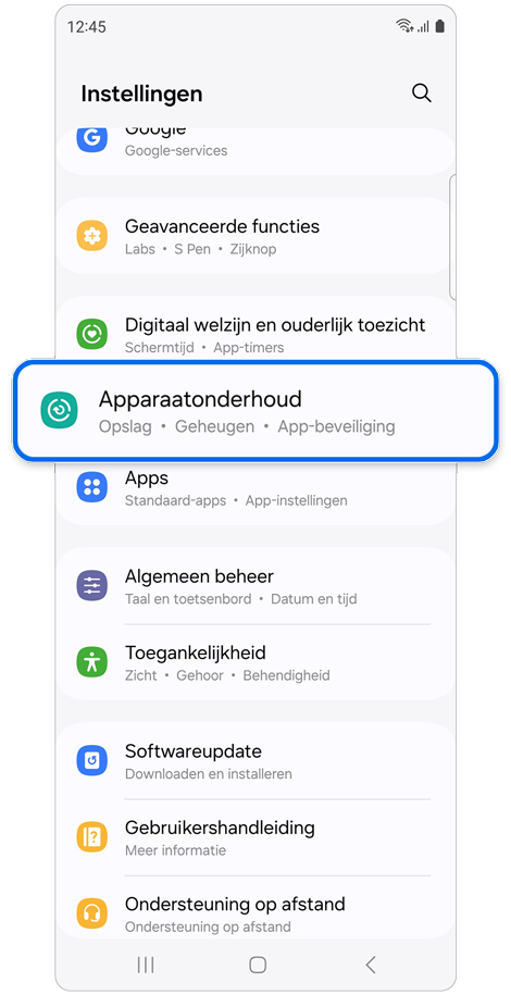Instellingen startscherm