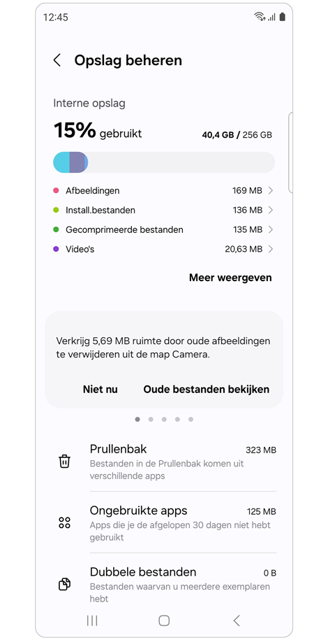 Apparaatopslag beheren scherm