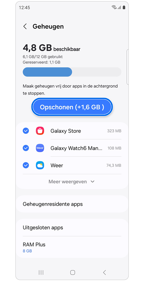Aparaatgeheugen beheren scherm