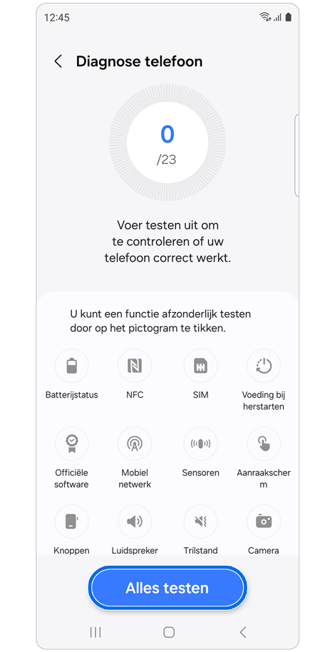 Diagnose telefoon opties in de Samsung Members-app