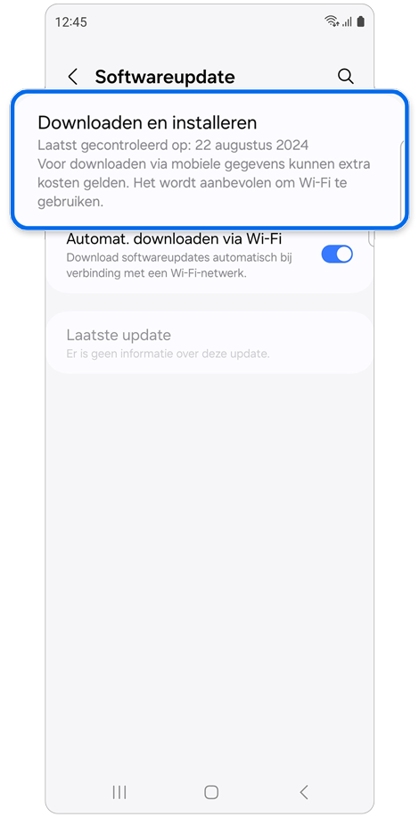 Softwareupdate scherm