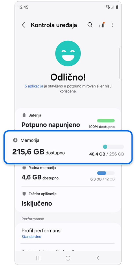 Ekran za podešavanje Kontrola uređaja