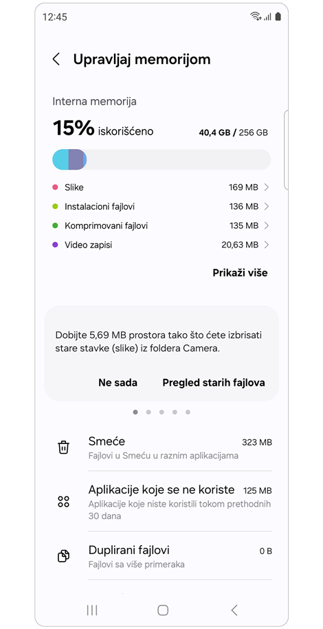 Ekran za upravljanje pohranom uređaja