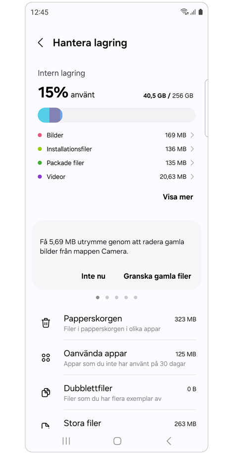 Skärm för hantering av enhetslagring