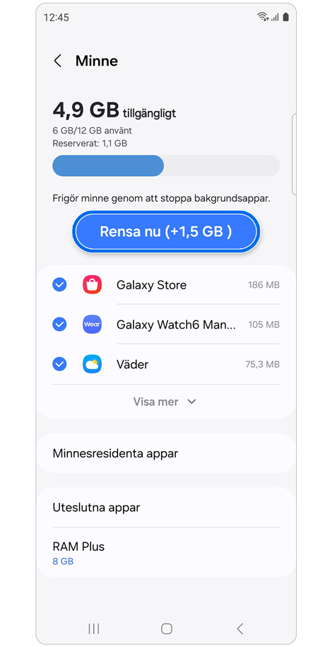 Skärm med minneshantering för enheten