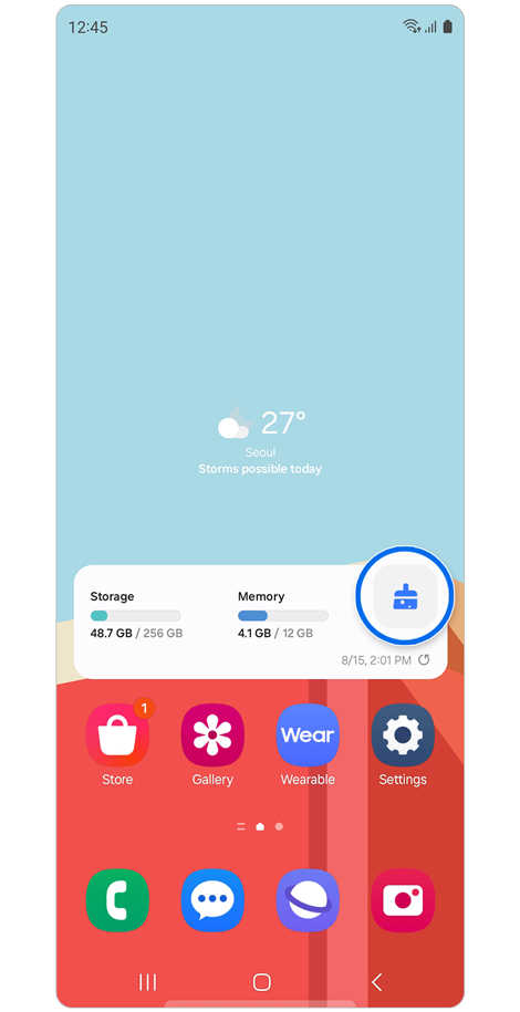 Device care widget on the home screen